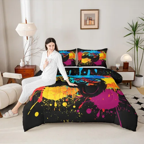 Vista 2 de Erosebridal Juego de ropa de cama individual para niñas, juego de edredón de juegos para niños, juego de cama de juegos para niños, color naranja