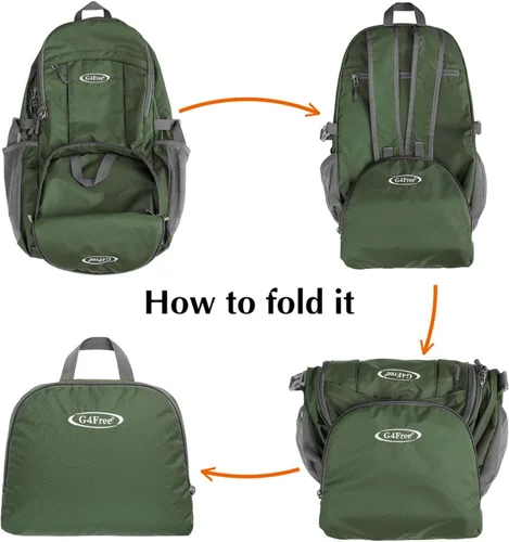 Vista 6 de G4Free - Mochila para senderismo ligera y plegable de 40L, mochila de viaje impermeable para el día a día Water-Resistant Polyamide