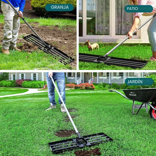 Vista 5 de Walensee Rastrillo nivelador de césped, nivelador reforzado con mango de acero de 6.5 pies 17X10 Inch Steel Head, Topdressing Spreader, Soil Sand