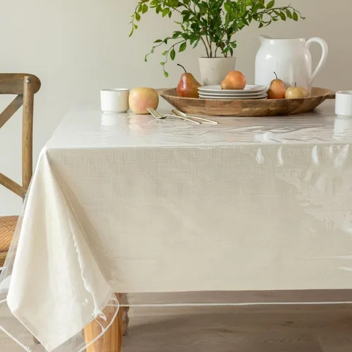 Vista 2 de Benson Mills - Mantel de plástico transparente resistente, 100% impermeable y a prueba de derrames de aceite, de PVC de vinilo, cuadrado, para mesas