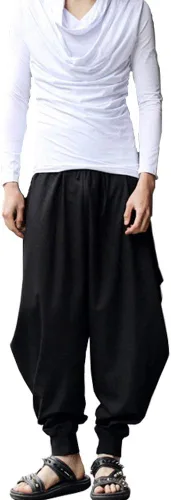 Vista 5 de BITLIVE Pantalones casuales hasta el tobillo con cintura elástica de lino y algodón para hombre