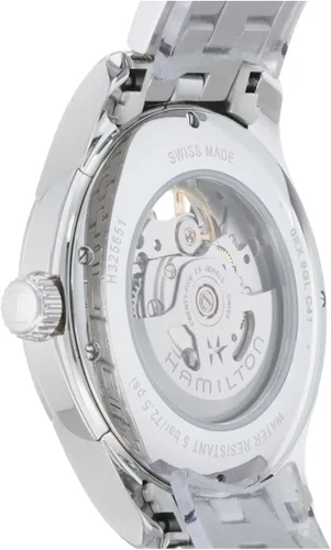 Vista 4 de Hamilton Jazzmaster Reloj suizo automático de corazón abierto de 1.57 pulgadas, esfera gris, pulsera de acero inoxidable plateado