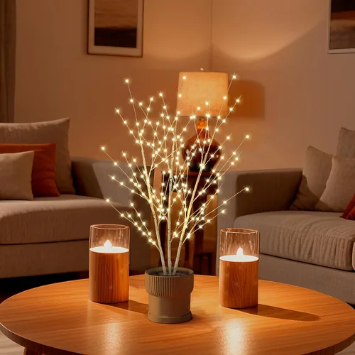 Vista 8 de Árbol de luz de abedul de 33 pulgadas con 180 luces LED, árbol iluminado parpadeante con temporizador, ramas ajustables de abedul para decoración