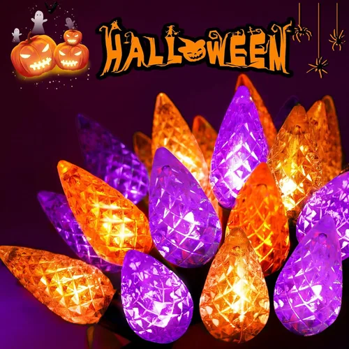 Vista 9 de C6 Solar Halloween Lights Outdoor 16FT 50 LED String Lights Orange Purple 8 Modes, Memory Function, Auto On/Off, Waterproof Solar Twinkle Lights