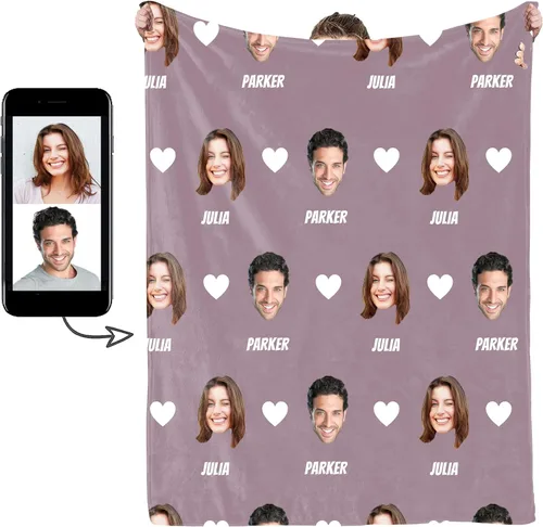 Vista 14 de Manta de Fotos Personalizada, Tema de Vacaciones con Rostro Personalizado, Diseño Divertido Ultra Suave y Acogedora, Manta Decorativa Personalizada