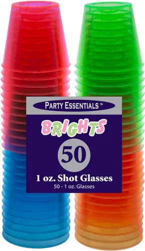 Vista 2 de Party Essentials Vasos de chupito, 1 oz, de plástico duro, Multicolor
