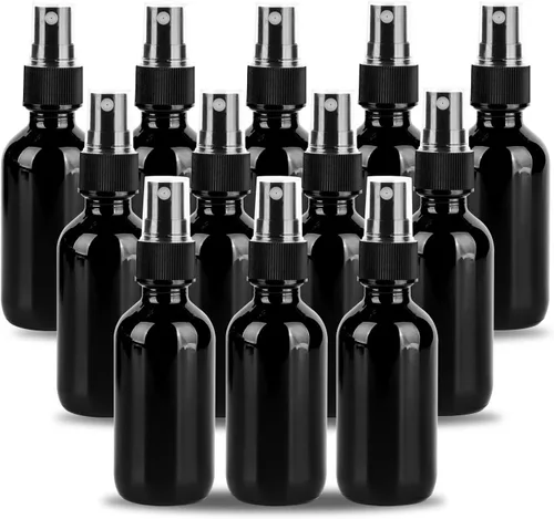 Vista 11 de Botella pulverizadora de vidrio de 2 onzas, botellas de vidrio Boston de niebla fina con pulverizador de niebla fina negra, botellas pequeñas