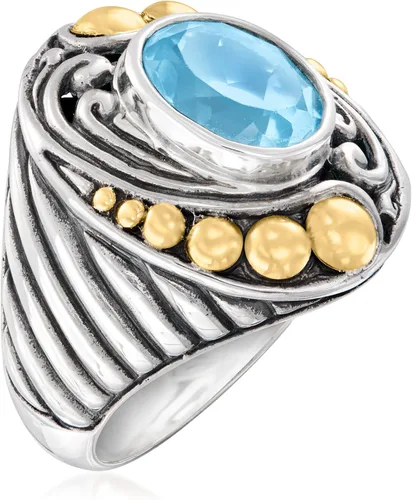Vista 3 de Ross-Simons Anillo estilo Bali de topacio azul cielo de 3.50 quilates en plata de ley y oro amarillo de 18 quilates, Gema, Topacio