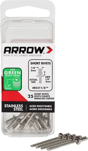 Vista 7 de Arrow RSA1/8IP - Remaches cortos de aluminio para metal, tela, cuero y reparación de automóviles, 1/8 pulgadas, paquete de 25
