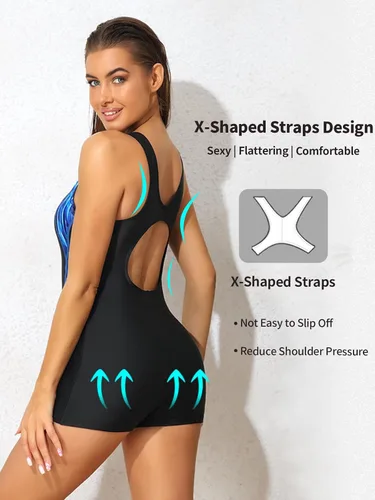 Vista 4 de beautyin Traje de baño deportivo de una pieza con espalda cruzada para mujer