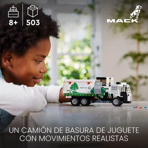 Vista 2 de LEGO Technic Mack LR Camión de Basura Eléctrico de Juguete, Camión Construible para Niños para Juego de Simulación, Gran Regalo para Niños, Niñas