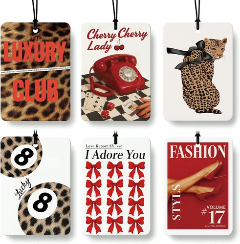 Vista 30 de Ambientador de coche de 8 bolas con estampado de leopardo de moda, 6 unidades, retro coqueta, guepardo, póquer, ambientador colgante para bar