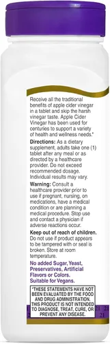 Vista 9 de 21st Century - Tabletas de vinagre de sidra de manzana de 300 mg, metabolismo, 250 unidades Apple Cider Vinegar 300 mg Tablets to Help Support