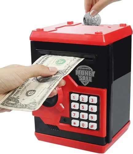 Vista 10 de HUSAN Alcancía para niños, código electrónico de contraseña, banco de dinero, cajero automático, caja de monedas para niños y niñas (negro)