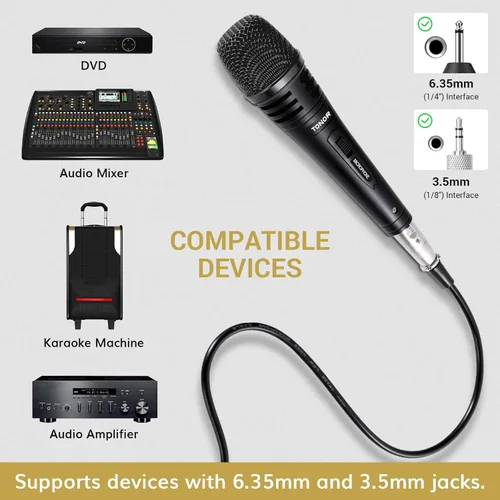 Vista 2 de TONOR Micrófono vocal K1 para cantar, micrófono de karaoke dinámico de mano con cable, microfono con cable XLR de 5 M a 1/4 pulgadas, compatible