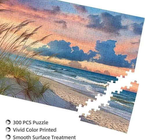 Vista 4 de Rompecabezas para adultos de 300 piezas, rompecabezas de playa, puesta de sol, formación de madera, arte de pared, imágenes para sala de estar