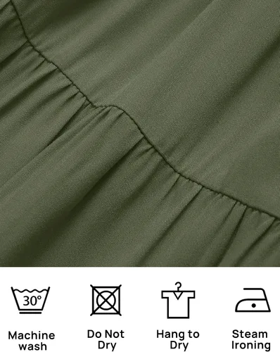 Vista 5 de ZESICA - Minivestido casual con cuello en V y manga larga para mujer, fruncido, de cintura alta y con volantes, vestido acampanado y escalonado