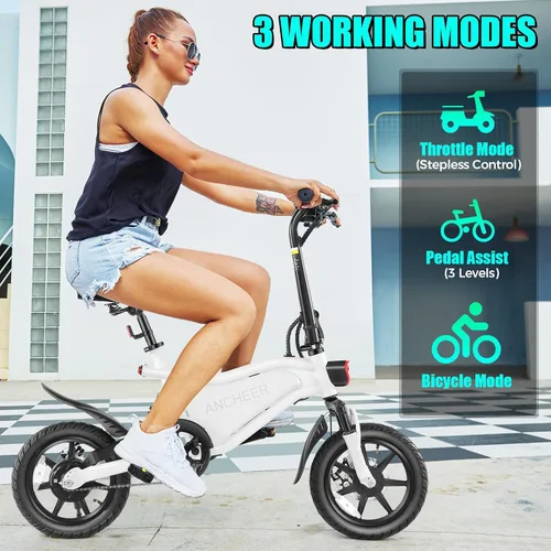 Vista 2 de ANCHEER Bicicleta eléctrica plegable para adultos, bicicleta eléctrica de 20 MPH, bicicletas eléctricas de hasta 45 millas, bicicleta eléctrica