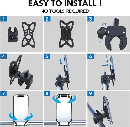 Vista 6 de Soporte de enchufe para bicicletas, motocicletas, scooters, manillar de cinta de correr, soporte de teléfono de bicicleta para enchufe básico