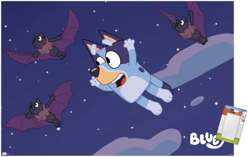 Vista 12 de Bluey - Póster de pared de murciélagos, 22.4 pulgadas de largo x 14.7 pulgadas de ancho, versión enmarcada de madera de granero