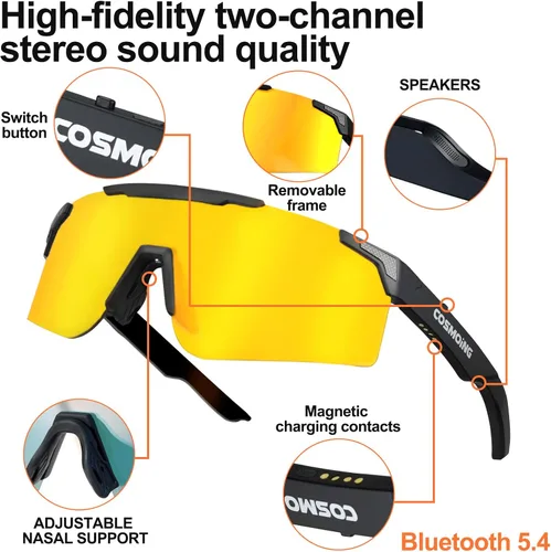 Vista 2 de Gafas de sol deportivas inteligentes, lentes de sol Bluetooth para ciclismo y mujeres, carga magnética Bluetooth 5.4 con protección UV, auriculares