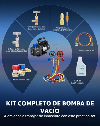 Vista 6 de Bomba de vacío Wisscool de 3.5 CFM y kit de manómetro múltiple de 3 vías