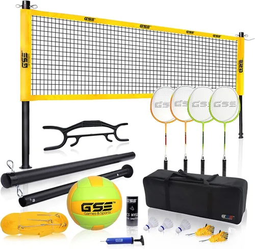 Vista 10 de GSE Games & Sports Expert Outdoor Yard Sports Net Game Set for Backyards, Parks, Beach, Lawn. Volleyball Set, Badminton Set OR Volleyball &