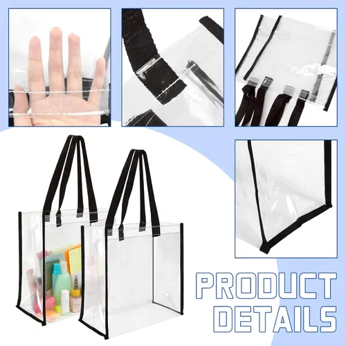 Vista 5 de 12 x 12 x 6 pulgadas, bolsas de plástico de PVC transparente con asas para trabajo, playa, almuerzo, deportes, conciertos