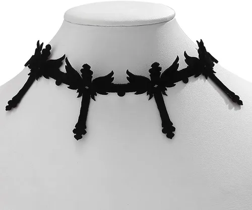 Vista 4 de ALoveSoul Gargantilla de terciopelo negro con alas de ángel de Halloween para mujer, Metal, No es una piedra preciosa