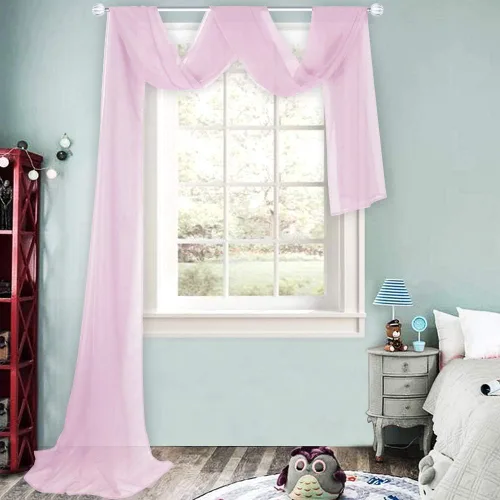 Vista 29 de HUTO Cenefa de gasa suave para ventana, color beige, para habitación de niñas, toldo de cama, 1 panel de 52 x 144 pulgadas de largo