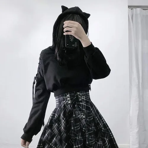Vista 3 de Tops para mujer con capucha de manga larga suéter de invierno cálido abrigo Outwear Cat Ear Sudadera