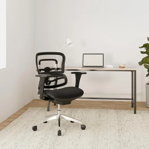 Vista 2 de WorkPro® Serie 12000 - Silla ergonómica de malla y tela con respaldo medio, color negro y negro, compatible con BIFMA