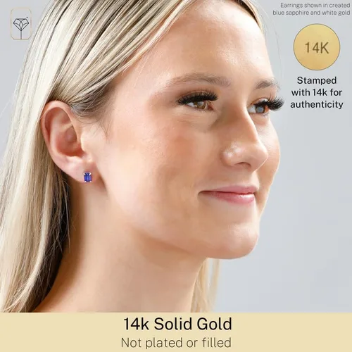 Vista 2 de 14k Gold Solitaire Gemstone Stud Earrings for Women 7x5mm Birthstone Earrings by MAX + STONE