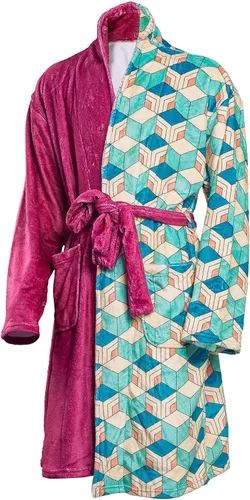 Vista 7 de Demon Slayer Kimono Albornoz Albornoz Franela Invierno Cuello Salón Chal Pijamas Ropa de Dormir para Hombres Mujeres