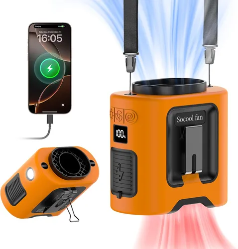 Vista 14 de Socool Ventilador de cintura portátil de 10000 mAh con clip en ventiladores personales recargables, ventilador de camisa de cinturón portátil