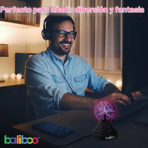 Vista 6 de BALIBOO Lámpara de bola de plasma mini de 7,6 cm – Globo de rayos activado por toque – Lámpara de globo de plasma USB y a pilas – Bola