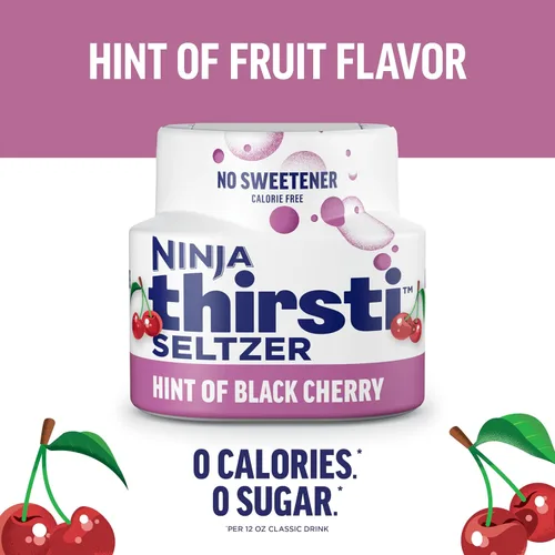 Vista 2 de Ninja Thirsti Gotas de Agua Saborizada, SELTZER Cereza Negra, Agua Espumosa Crujiente y Refrescante, Cero Calorías, Cero Azúcar, Cero Edulcorantes