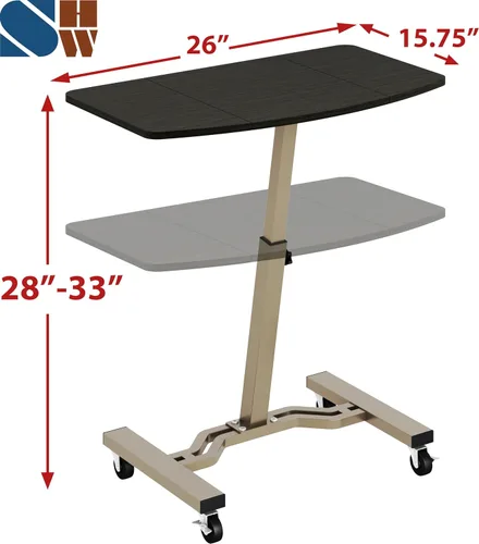Vista 4 de Le Crozz Carrito móvil ajustable del balanceo del escritorio del soporte del ordenador portátil de la altura, altura ajustable de 28" a 33