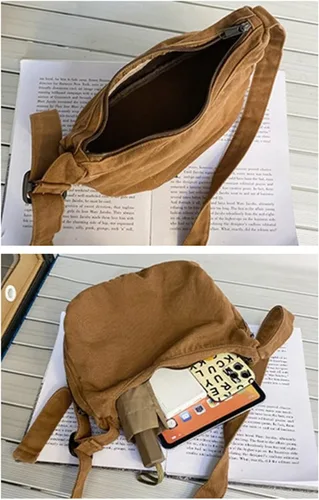 Vista 4 de Bolso bandolera de viaje vintage con cremallera de lona para mujer