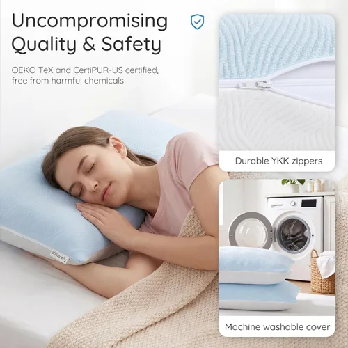 Vista 6 de pillosophy Almohada Loft ajustable original • Relleno de espuma viscoelástica triturada con gel • Funda refrescante lavable de doble cara • Perfecto