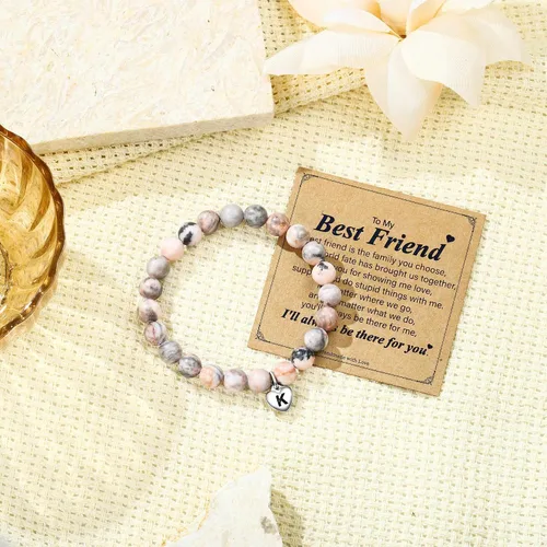 Vista 6 de M MOOHAM Natural Stone Initial Bracelets for Girls, Gifts for DaughterGranddaughterDaughter in LawSisterSister in LawFriend - Christmas Birthday