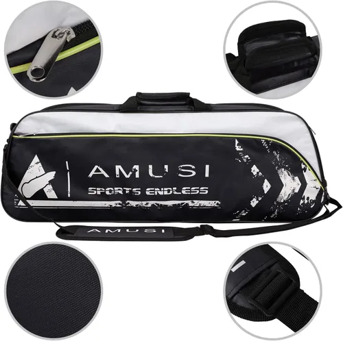 Vista 6 de Bolsa de raqueta de bádminton de tenis con capacidad para 3 – 4 unidades, con compartimento para zapatos y bolsillo lateral para hombres y mujeres