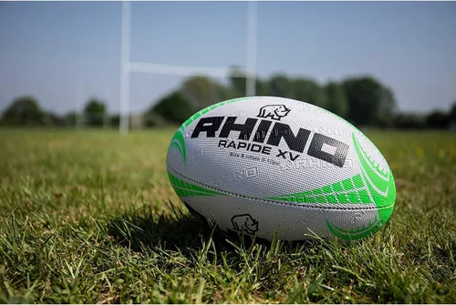 Vista 2 de Rhino Rapide XV - Balón de rugby, diseño de la liga de la Unión, color blanco y verde