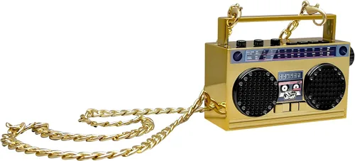 Vista 13 de Altavoz inalámbrico portátil mini Bluetooth de 50 aniversario del Hip Hop, Boombox retro portátil, collar de 27 pulgadas, radio FM, botones a bordo