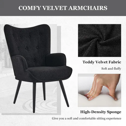 Vista 6 de Furnimart Silla de Acento de Piel Sintética Negra con Respaldo de Ala Sillas Modernas para Sala de Estar, Cómodo Sillón de Ocio Tocador Silla