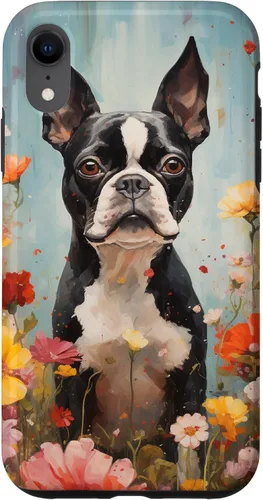 Vista 25 de Boston Terrier in Flower Garden Dog Art Lovers Design Case for iPhone 17