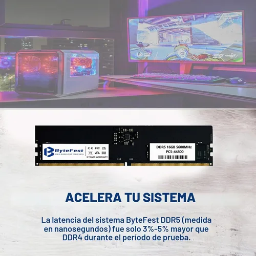 Vista 2 de DDR5 RAM 16GB 5600MHz PC5-44800 CL46 UDIMM 1.1V 288 Pin Compatible Computadora de escritorio Módulo de memoria RAM