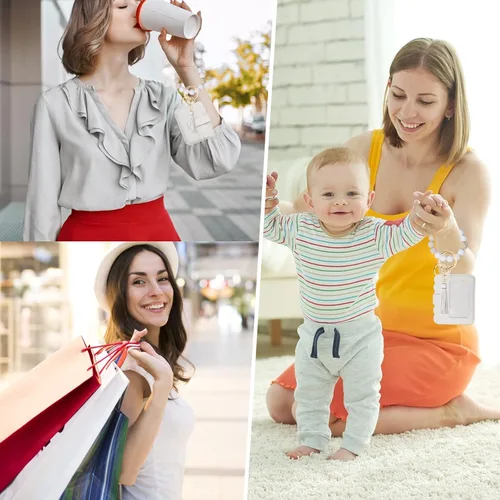 Vista 7 de Lostars Llavero tipo cartera para mujer, tarjetero RFID con llavero, llavero de bolsillo para tarjetas de borla para mujer