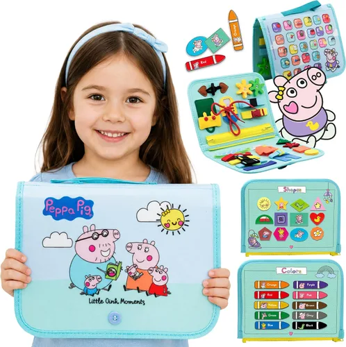 Vista 10 de Peppa Pig Tablero Ocupado para Niños Pequeños – Juguetes Montessori para niños de 1, 2, 3, 4 años, Tablero Sensorial de Actividad Educativa