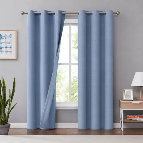 Vista 9 de Melodieux Cortinas 100% opacas para dormitorio, aislamiento térmico, reducción de ruido, cortinas de ventana de lino con ojales para sala de estar